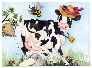 cow bee greeting card