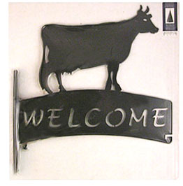 cow metal welcome sign