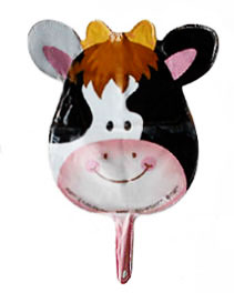 cow party hand held small helium balloon